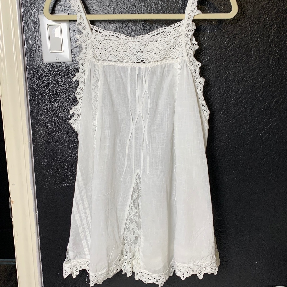 Anthropologie White Lace Trim Top